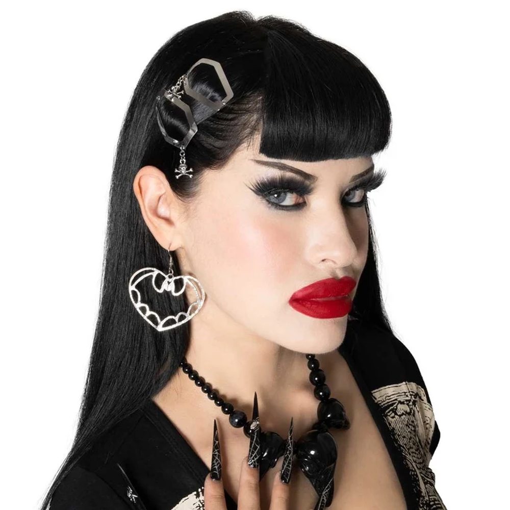 Kreepsville - Coffin Snap Skull Charm Hair clip - Silver coloured